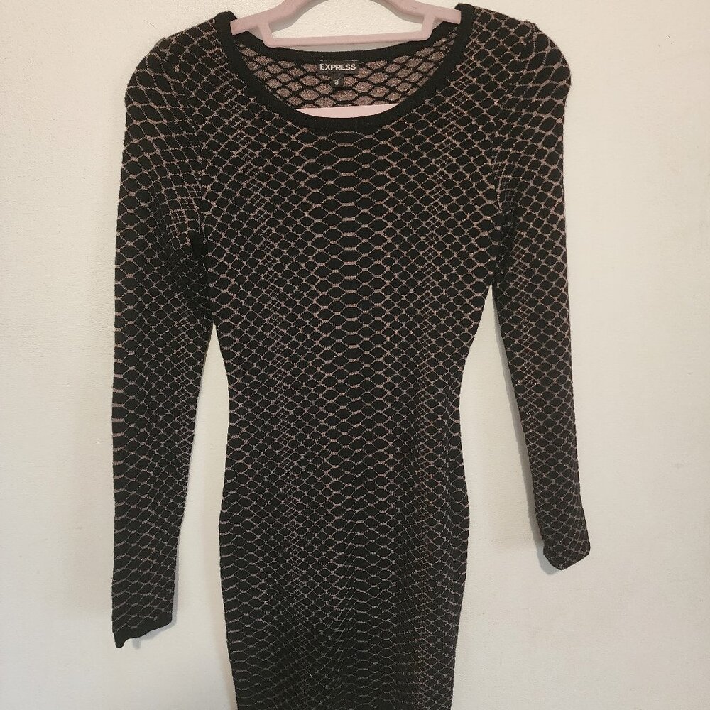 Express Black & Gold Metallic Snakeskin Sparkle Sweater Dress – Size Small